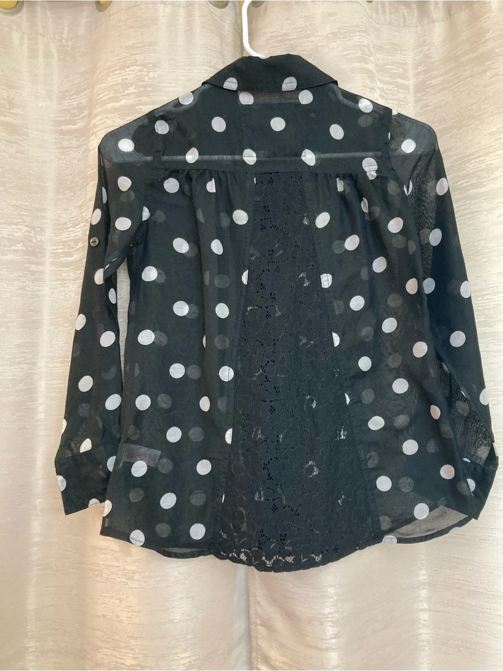 Justice Girls Black Polka Dot Button-Up Shirt with Embellished Collar Size 10
